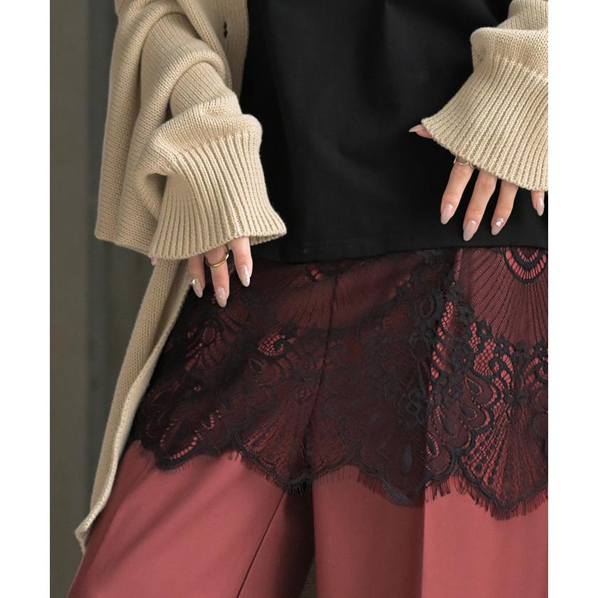 タンクトップ レイヤード レース インナー トップス タンク 綿 混 レディース ノースリーブ 花柄 ロング Uネック チュニック 長い 重ね 付け裾 ボックス 裾 | HUG.U | 07