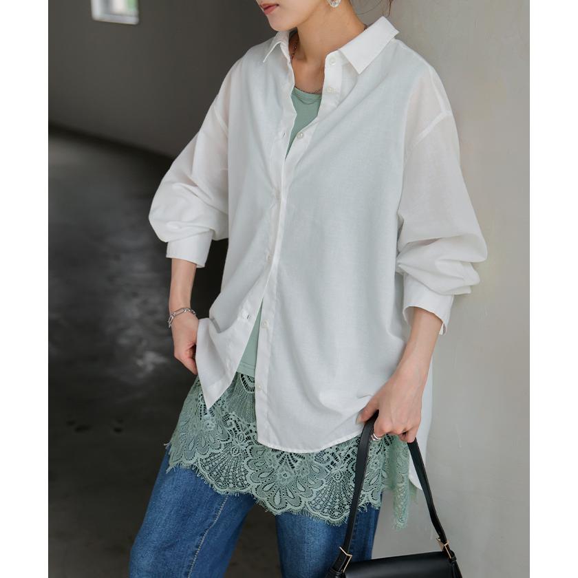 タンクトップ レイヤード レース インナー トップス タンク 綿 混 レディース ノースリーブ 花柄 ロング Uネック チュニック 長い 重ね 付け裾 ボックス 裾 | HUG.U | 09