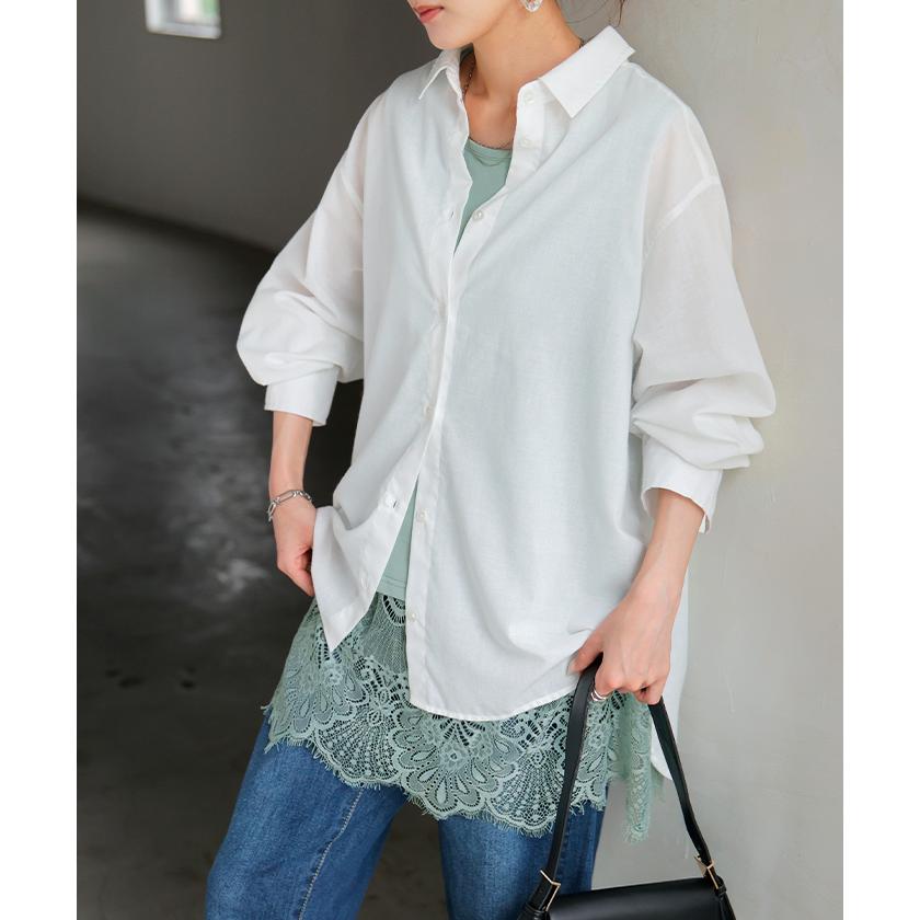 タンクトップ レイヤード レース インナー トップス タンク 綿 混 レディース ノースリーブ 花柄 ロング Uネック チュニック 長い 重ね 付け裾 ボックス 裾 | HUG.U | 09