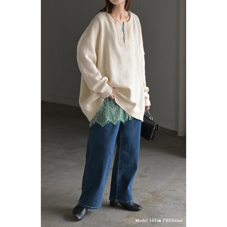 タンクトップ レイヤード レース インナー トップス タンク 綿 混 レディース ノースリーブ 花柄 ロング Uネック チュニック 長い 重ね 付け裾 ボックス 裾 | HUG.U | 12