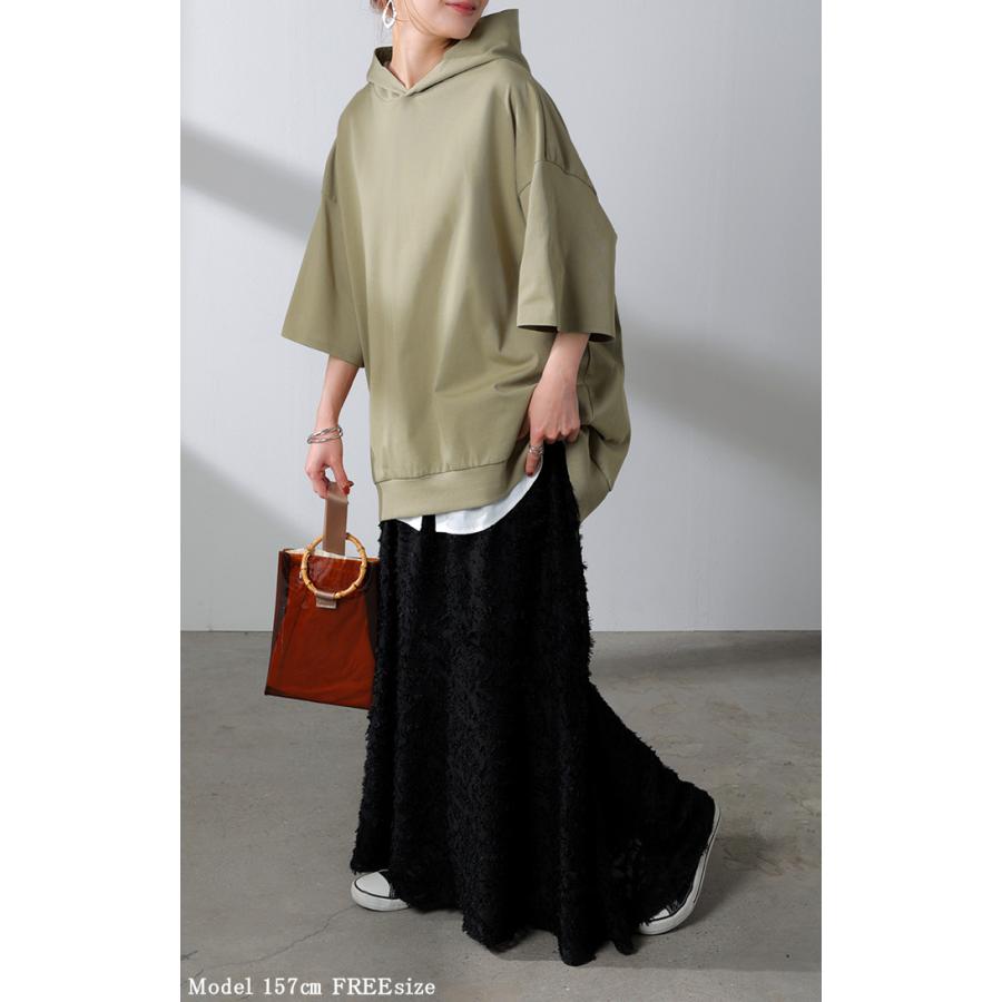 パーカー 半袖 UVカット 接触 冷感 Tシャツ レディース トップス カットソー ロング ティーシャツ チュニック | HUG.U | 10