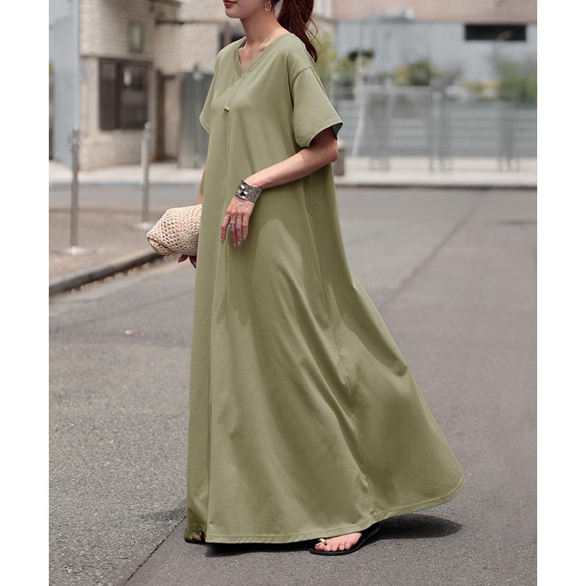 ワンピース Tシャツ 接触冷感 UVカット 選べる2丈 ロング ワンピ レディース 吸水 速乾 遮熱性 ロングワンピース カットソー Aライン マキシ シワになりにくい | HUG.U | 15