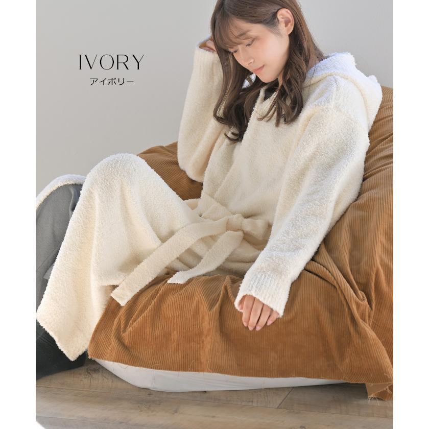 ルームウェア ガウン 着るブランケット レディース アウター カーディガン 部屋着 ワンピース ロング パジャマ ナイトウェア 無地 長袖 チクチクしない | HUG.U | 17