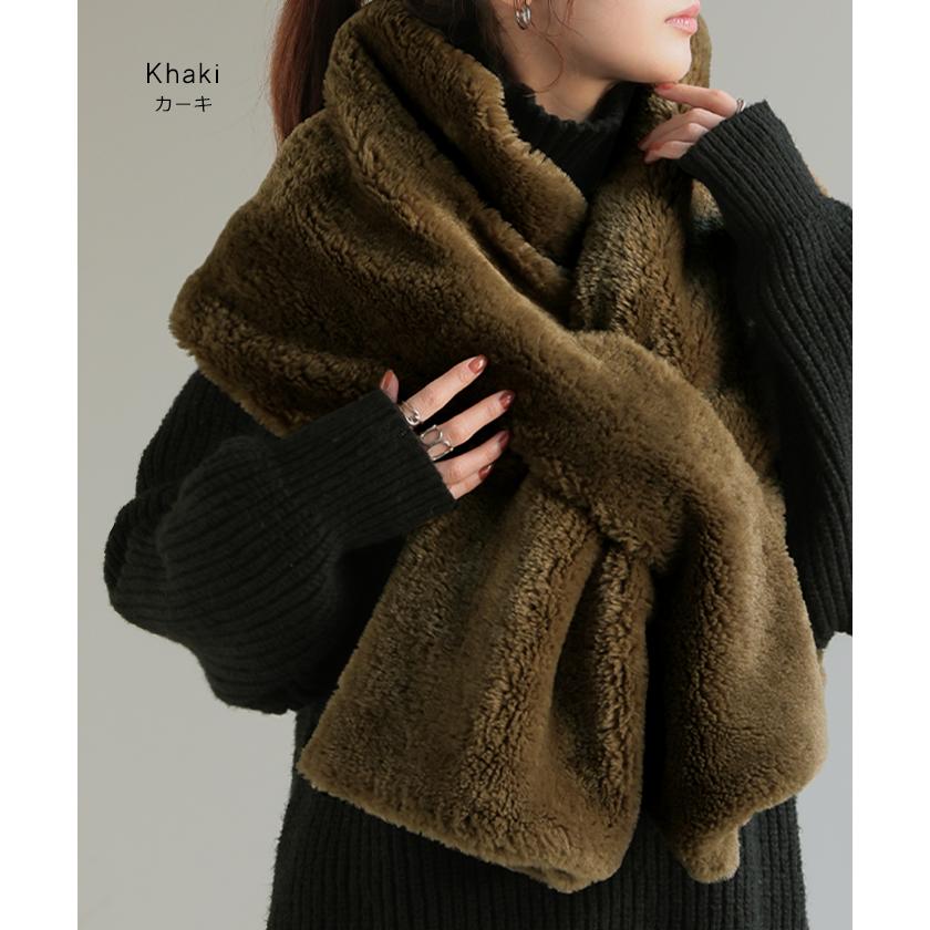 マフラー フェイク ファー 大判 レディース ストール 軽量 ロング 無地 チクチクしない 大判マフラー 大判ストール | HUG.U | 14