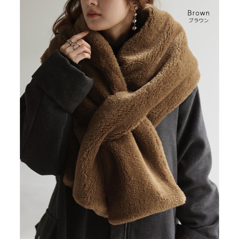 マフラー フェイク ファー 大判 レディース ストール 軽量 ロング 無地 チクチクしない 大判マフラー 大判ストール | HUG.U | 16