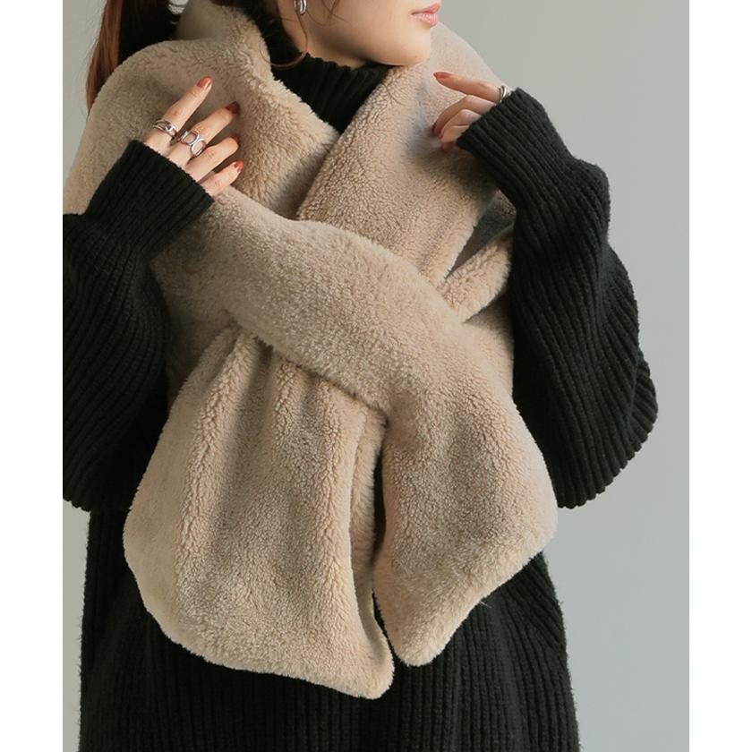 マフラー フェイク ファー 大判 レディース ストール 軽量 ロング 無地 チクチクしない 大判マフラー 大判ストール | HUG.U | 08