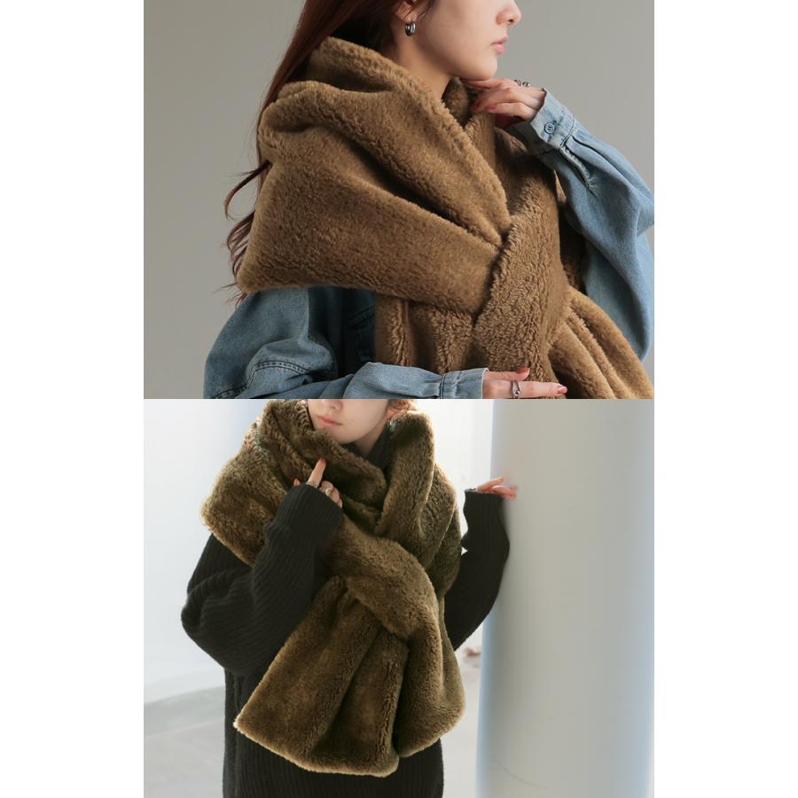 マフラー フェイク ファー 大判 レディース ストール 軽量 ロング 無地 チクチクしない 大判マフラー 大判ストール | HUG.U | 12