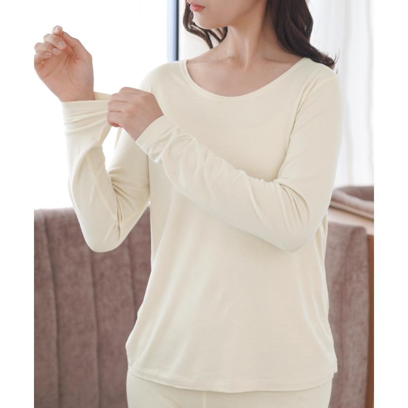 インナー シルク 混 セットアップ レディース 肌着 トップス ボトムス 吸湿 ロンT ルームウェア 無地 長袖 | HUG.U | 08