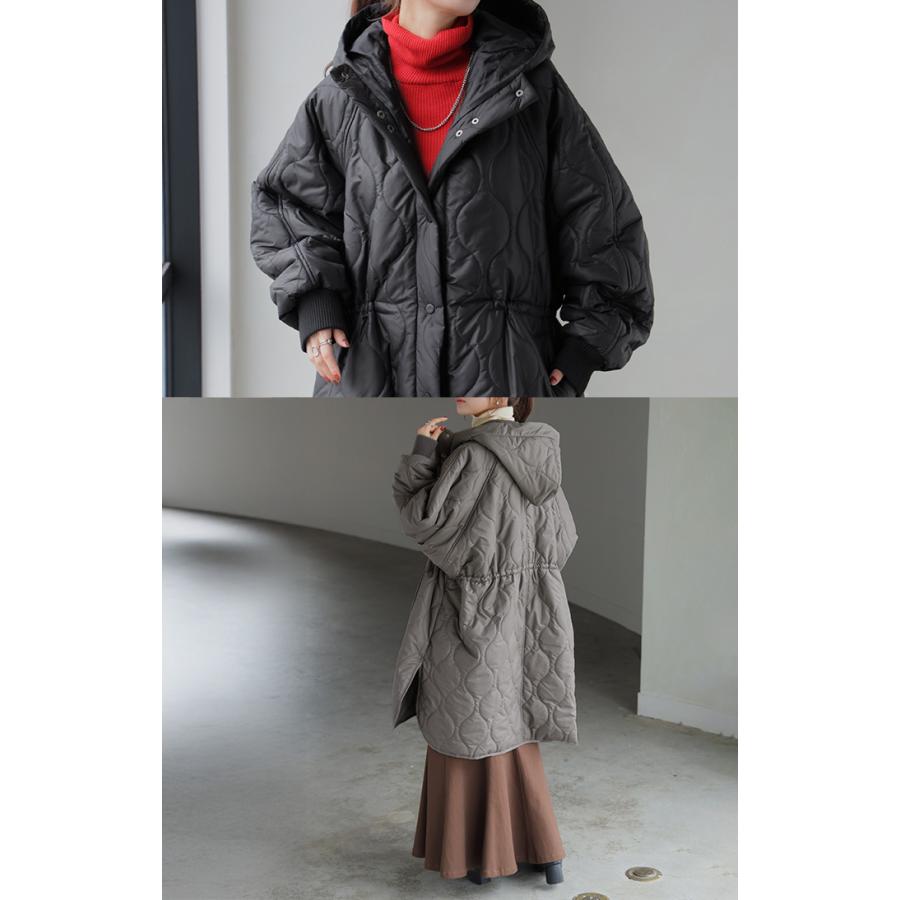 アウター キルティング レディース ロング ロングコート 中綿 パーカー ジャケット オーバー コート ミリタリー ハイネック フード 羽織 オーバーサイズ | HUG.U | 12
