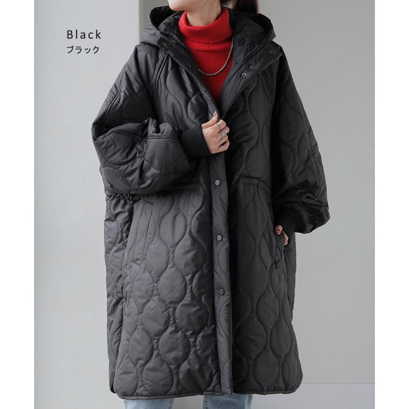 アウター キルティング レディース ロング ロングコート 中綿 パーカー ジャケット オーバー コート ミリタリー ハイネック フード 羽織 オーバーサイズ | HUG.U | 14