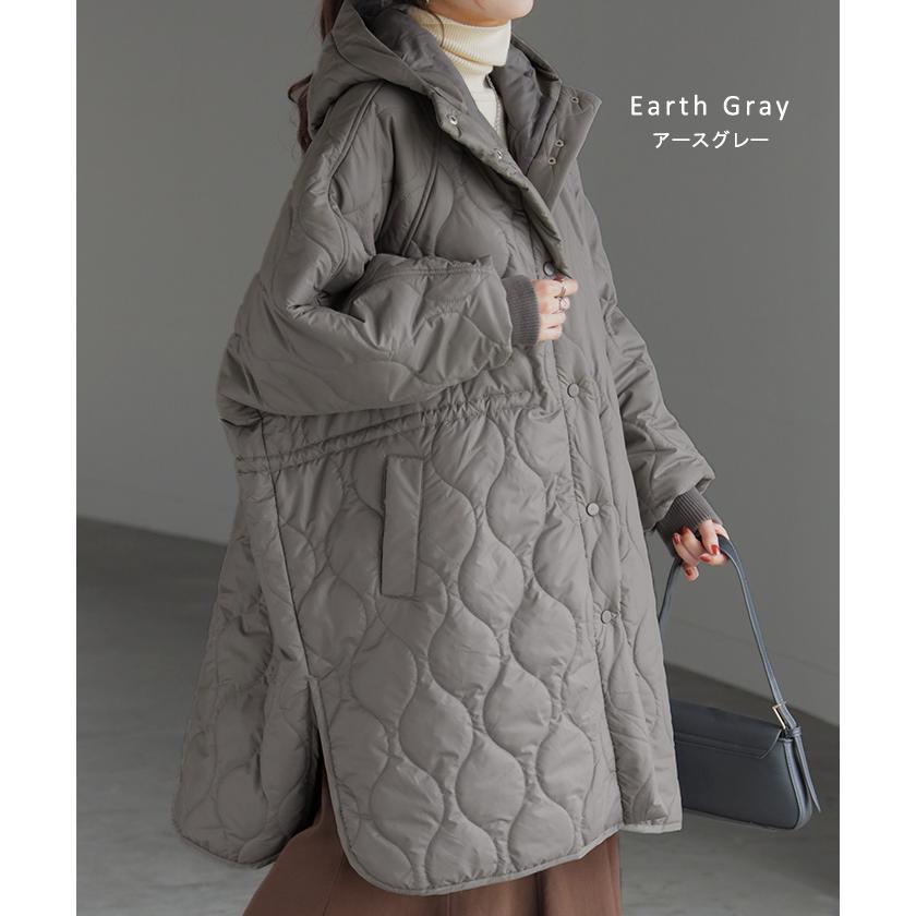 アウター キルティング レディース ロング ロングコート 中綿 パーカー ジャケット オーバー コート ミリタリー ハイネック フード 羽織 オーバーサイズ | HUG.U | 15