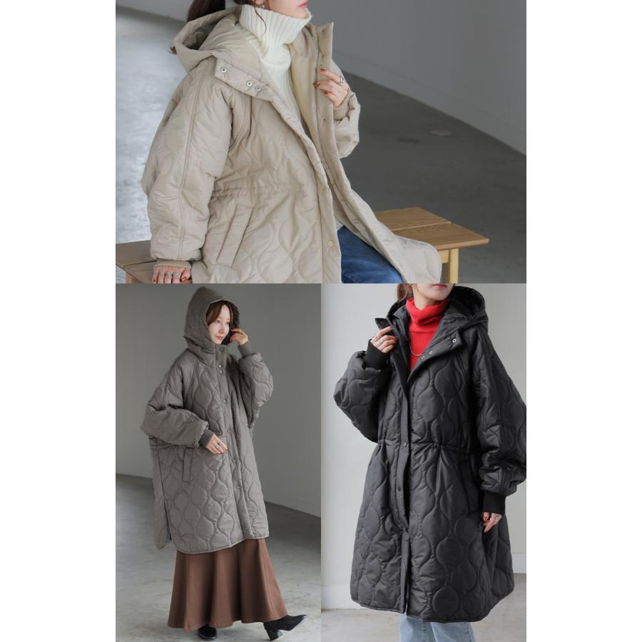 アウター キルティング レディース ロング ロングコート 中綿 パーカー ジャケット オーバー コート ミリタリー ハイネック フード 羽織 オーバーサイズ | HUG.U | 19