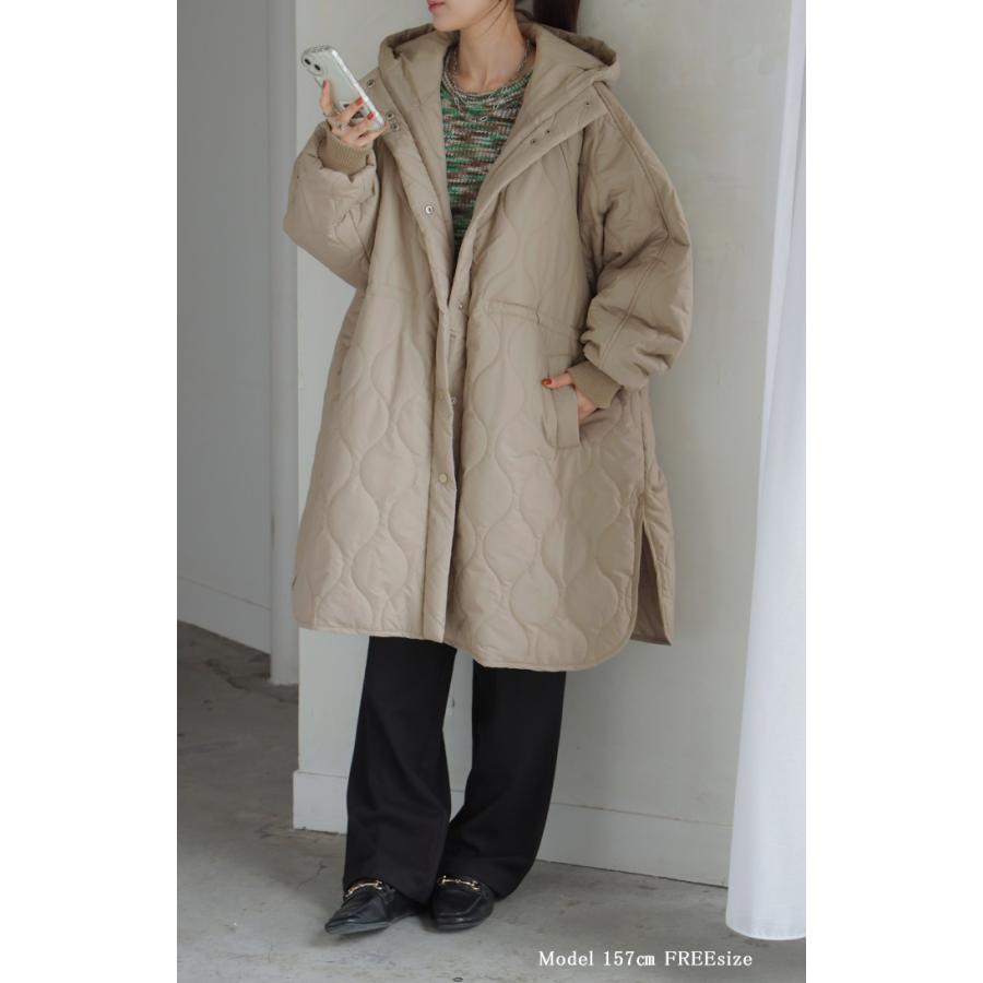 アウター キルティング レディース ロング ロングコート 中綿 パーカー ジャケット オーバー コート ミリタリー ハイネック フード 羽織 オーバーサイズ | HUG.U | 05