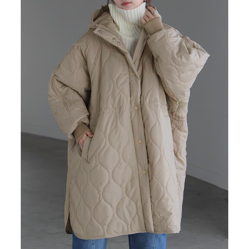 アウター キルティング レディース ロング ロングコート 中綿 パーカー ジャケット オーバー コート ミリタリー ハイネック フード 羽織 オーバーサイズ | HUG.U | 07