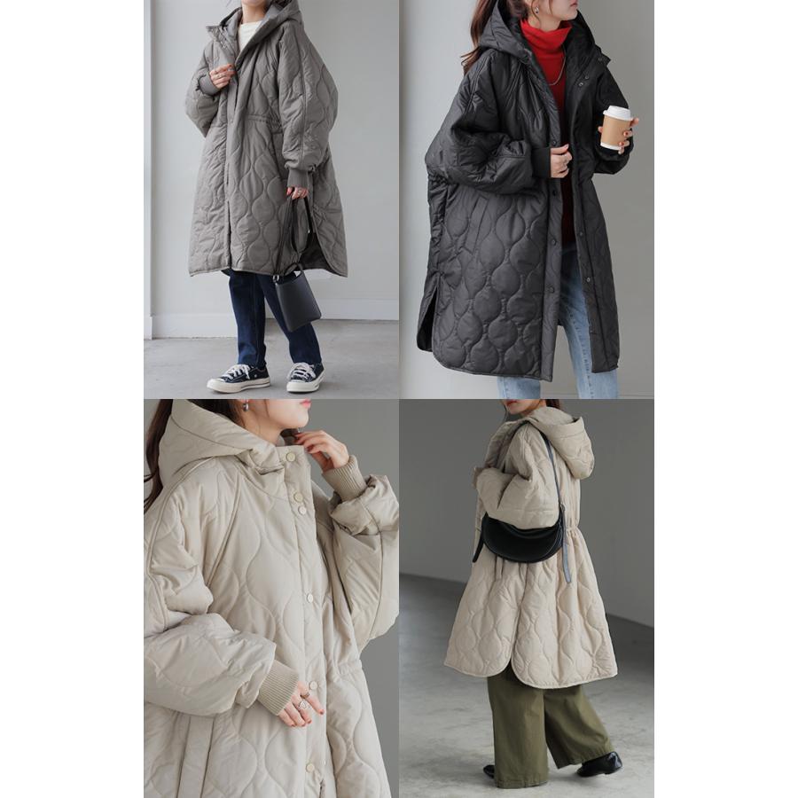 アウター キルティング レディース ロング ロングコート 中綿 パーカー ジャケット オーバー コート ミリタリー ハイネック フード 羽織 オーバーサイズ | HUG.U | 10