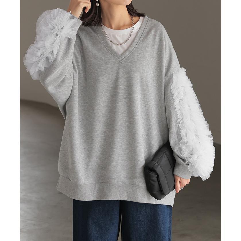 HUG.U（ハグユー） トップス チュール 袖 ドッキング プルオーバー