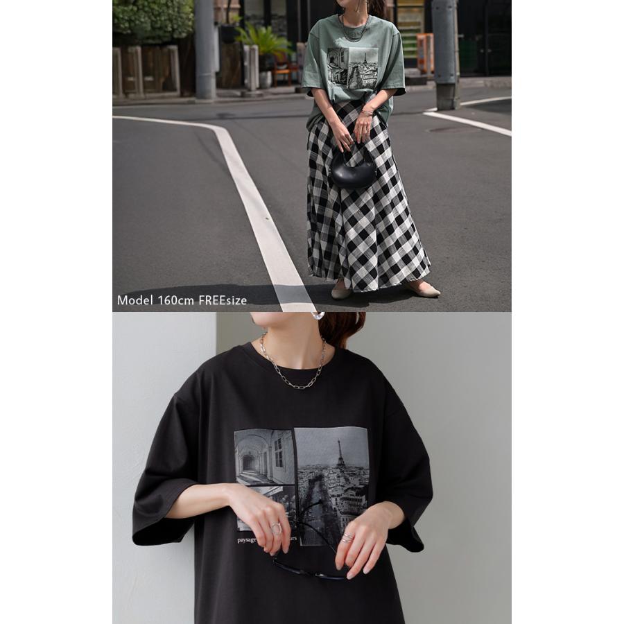 Tシャツ プリント 接触冷感 ＵＶカット レディース トップス 半袖 ロゴ カットソー ロング チュニック お尻が隠れる クルーネック ティーシャツ ロンT | HUG.U | 15
