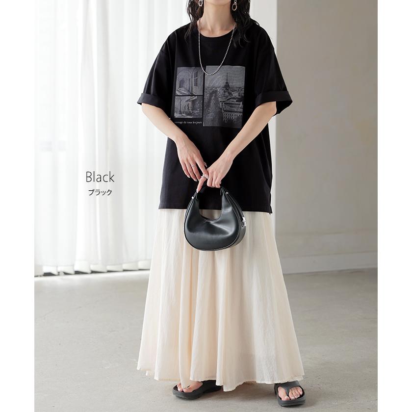 Tシャツ プリント 接触冷感 ＵＶカット レディース トップス 半袖 ロゴ カットソー ロング チュニック お尻が隠れる クルーネック ティーシャツ ロンT | HUG.U | 18