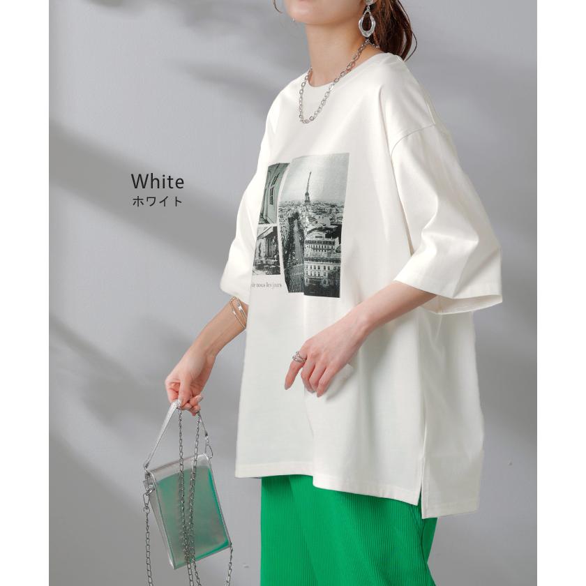 Tシャツ プリント 接触冷感 ＵＶカット レディース トップス 半袖 ロゴ カットソー ロング チュニック お尻が隠れる クルーネック ティーシャツ ロンT | HUG.U | 18