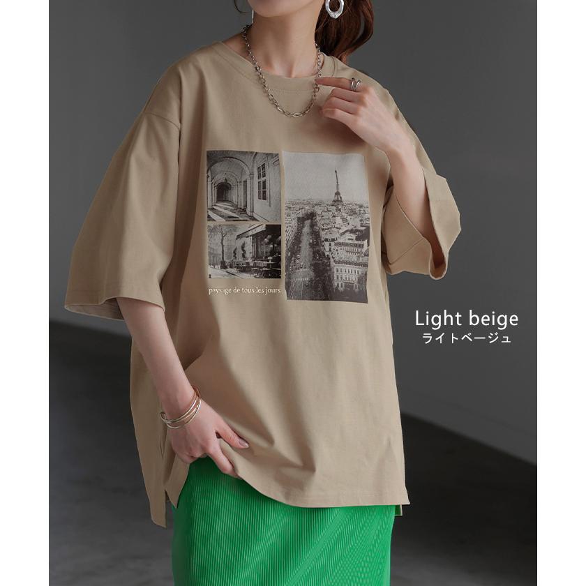 Tシャツ プリント 接触冷感 ＵＶカット レディース トップス 半袖 ロゴ カットソー ロング チュニック お尻が隠れる クルーネック ティーシャツ ロンT | HUG.U | 19