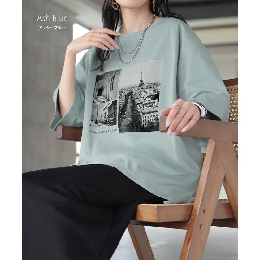 Tシャツ プリント 接触冷感 ＵＶカット レディース トップス 半袖 ロゴ カットソー ロング チュニック お尻が隠れる クルーネック ティーシャツ ロンT | HUG.U | 20