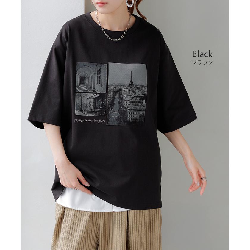 Tシャツ プリント 接触冷感 ＵＶカット レディース トップス 半袖 ロゴ カットソー ロング チュニック お尻が隠れる クルーネック ティーシャツ ロンT | HUG.U | 22