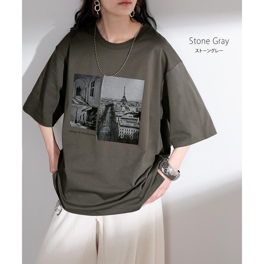 Tシャツ プリント 接触冷感 ＵＶカット レディース トップス 半袖 ロゴ カットソー ロング チュニック お尻が隠れる クルーネック ティーシャツ ロンT | HUG.U | 23