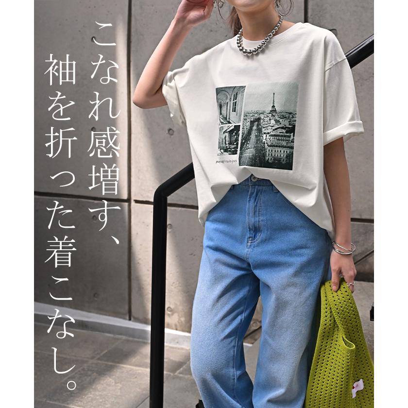 Tシャツ プリント 接触冷感 ＵＶカット レディース トップス 半袖 ロゴ カットソー ロング チュニック お尻が隠れる クルーネック ティーシャツ ロンT | HUG.U | 24