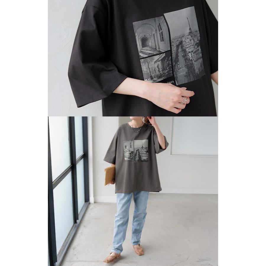 Tシャツ プリント 接触冷感 ＵＶカット レディース トップス 半袖 ロゴ カットソー ロング チュニック お尻が隠れる クルーネック ティーシャツ ロンT | HUG.U | 09
