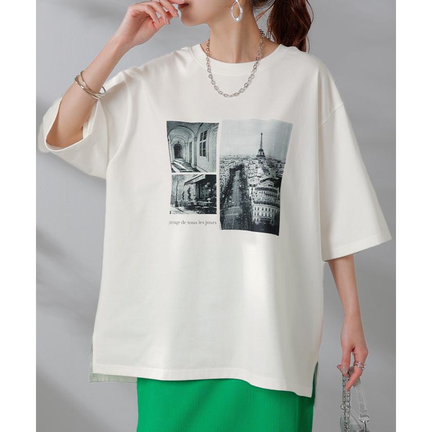 Tシャツ プリント 接触冷感 ＵＶカット レディース トップス 半袖 ロゴ カットソー ロング チュニック お尻が隠れる クルーネック ティーシャツ ロンT | HUG.U | 10