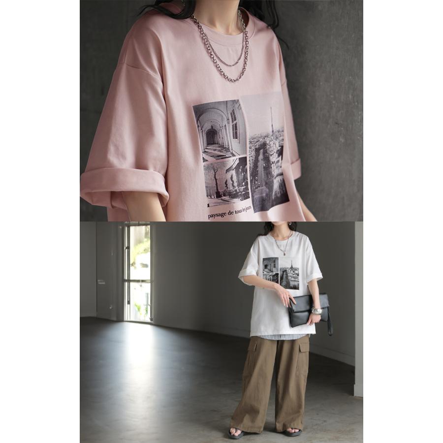 Tシャツ プリント 接触冷感 ＵＶカット レディース トップス 半袖 ロゴ カットソー ロング チュニック お尻が隠れる クルーネック ティーシャツ ロンT | HUG.U | 11