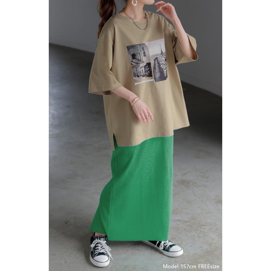 Tシャツ プリント 接触冷感 ＵＶカット レディース トップス 半袖 ロゴ カットソー ロング チュニック お尻が隠れる クルーネック ティーシャツ ロンT | HUG.U | 12