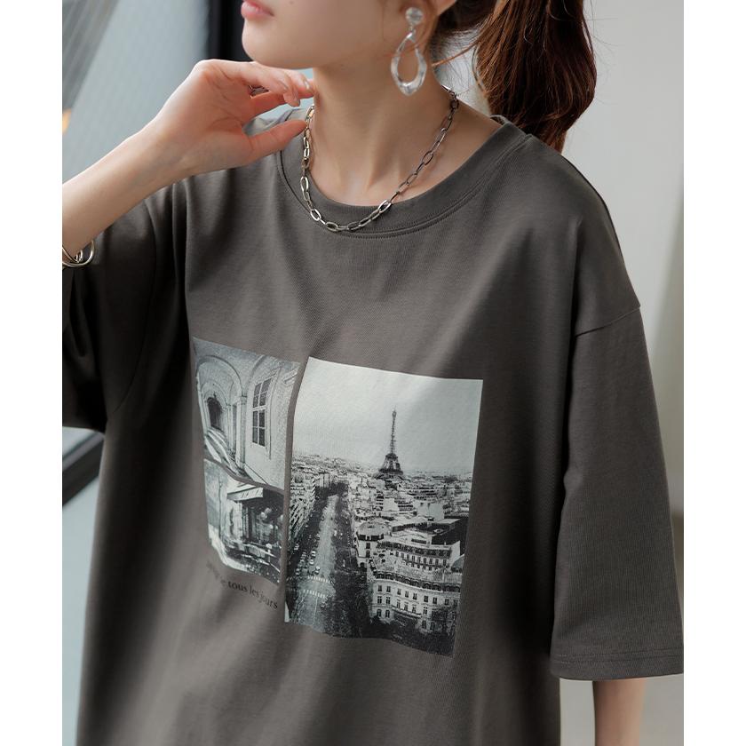 Tシャツ プリント 接触冷感 ＵＶカット レディース トップス 半袖 ロゴ カットソー ロング チュニック お尻が隠れる クルーネック ティーシャツ ロンT | HUG.U | 13
