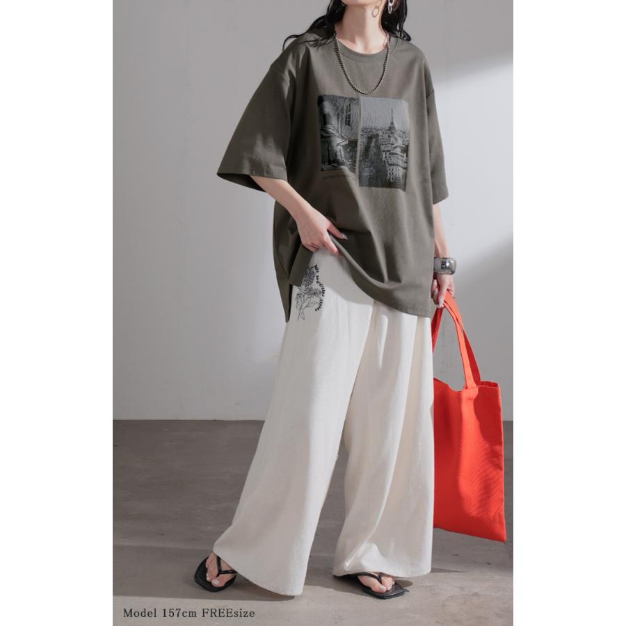Tシャツ プリント 接触冷感 ＵＶカット レディース トップス 半袖 ロゴ カットソー ロング チュニック お尻が隠れる クルーネック ティーシャツ ロンT | HUG.U | 14
