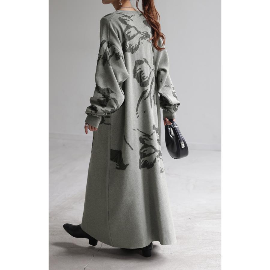 HUG.U ワンピース ジャガード 花柄 綿100％ レディース ロング V