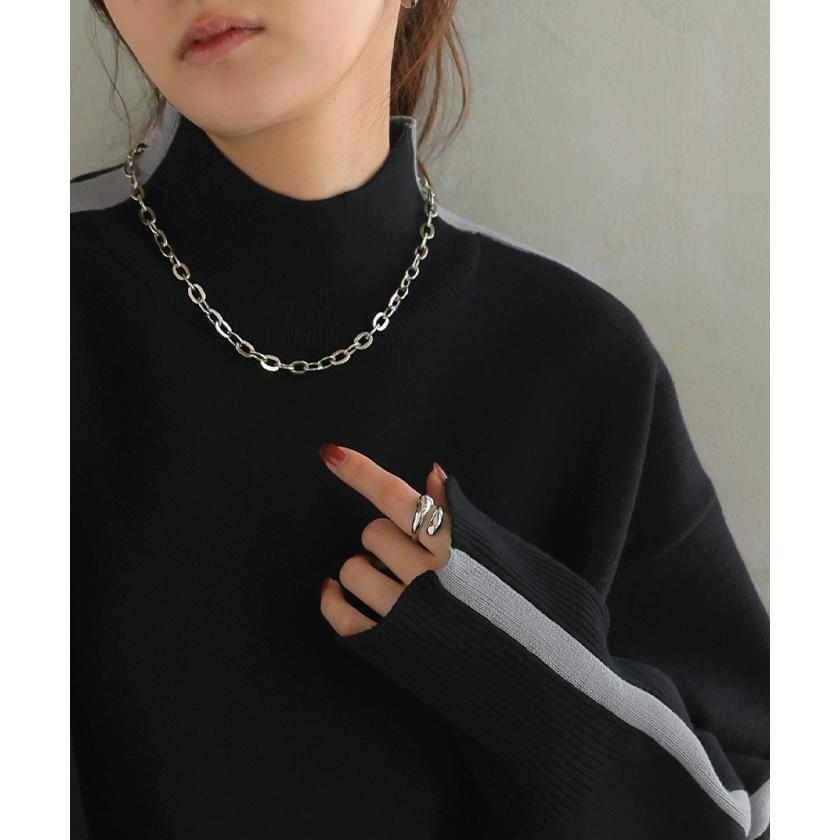 ニット 配色 ライン レディース トップス セーター プルオーバー ロング ロングニット リブ 無地 長袖 ハイネック | HUG.U | 21