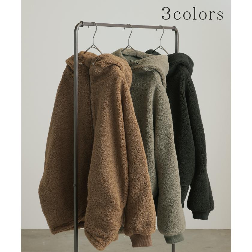 アウター ボア ロゴ 刺繍 レディース コート ジャケット ブルゾン パーカー ロング 無地 裏起毛 お尻が隠れる | HUG.U | 11