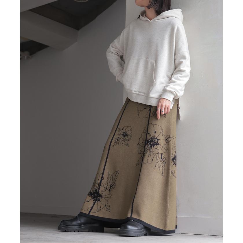 ニット スカート 花柄 ジャガード レディース ロングスカート ニットスカート Aライン ボトムス フレア | HUG.U | 22