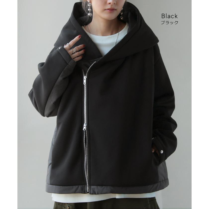 ジャケット 中綿 ロング レディース アウター コート アシメ アシンメトリー ダブルジップ フード キルティング | HUG.U | 13