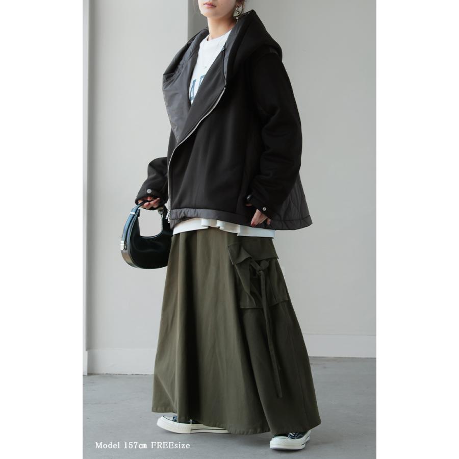 ジャケット 中綿 ロング レディース アウター コート アシメ アシンメトリー ダブルジップ フード キルティング | HUG.U | 14