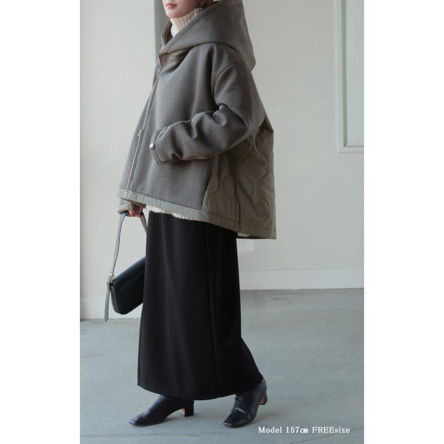 ジャケット 中綿 ロング レディース アウター コート アシメ アシンメトリー ダブルジップ フード キルティング | HUG.U | 08