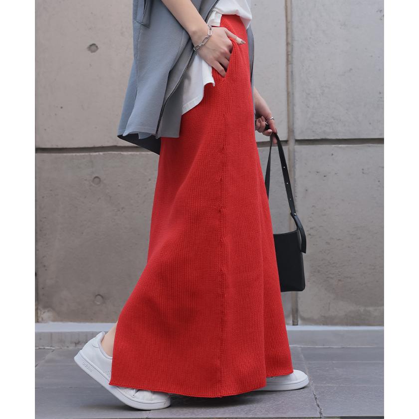 スカート 超伸び スポンジニット タイトスカート レディース ボトムス ニットスカート ロングスカート マキシスカート | HUG.U | 24