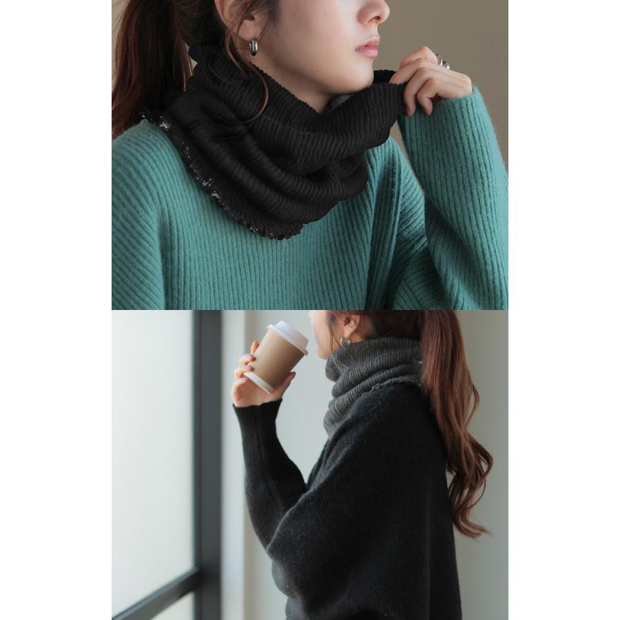 ネックウォーマー 腹巻き 2way 手洗い可 レディース メロウ リブ マフラー 薄手 軽量 ウール 混 シルク 無地 ストレッチ ロング タートルネック 防寒 あったか | HUG.U | 17