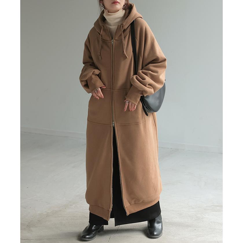 パーカー ボア ロング レディース トップス アウター 極暖 ロングパーカー 無地 長袖 ダブルジップ お尻が隠れる | HUG.U | 07