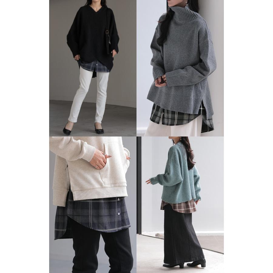 付け裾 シャツ レイヤード つけ裾 重ね着風 腹巻き 腹巻 体型カバー レディース Tシャツ インナー フェイクレイヤード 裾フリル 着け裾 ゴム ロング スリット | HUG.U | 15