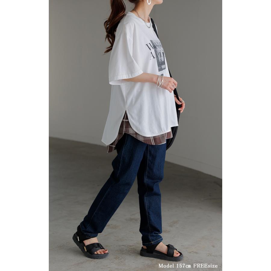 付け裾 シャツ レイヤード つけ裾 重ね着風 腹巻き 腹巻 体型カバー レディース Tシャツ インナー フェイクレイヤード 裾フリル 着け裾 ゴム ロング スリット | HUG.U | 20