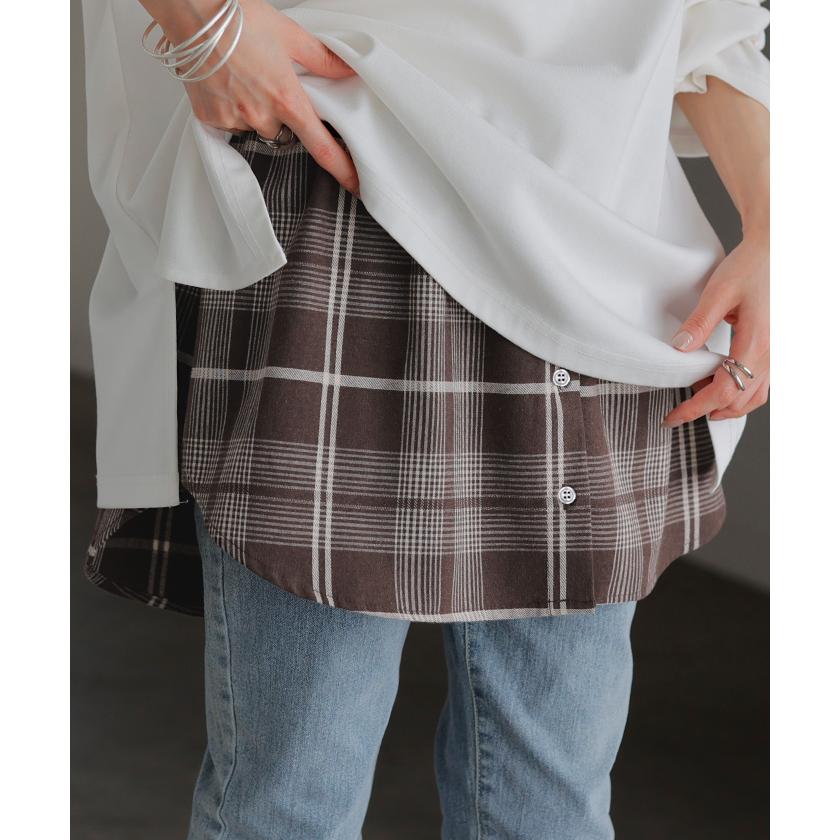 付け裾 シャツ レイヤード つけ裾 重ね着風 腹巻き 腹巻 体型カバー レディース Tシャツ インナー フェイクレイヤード 裾フリル 着け裾 ゴム ロング スリット | HUG.U | 07
