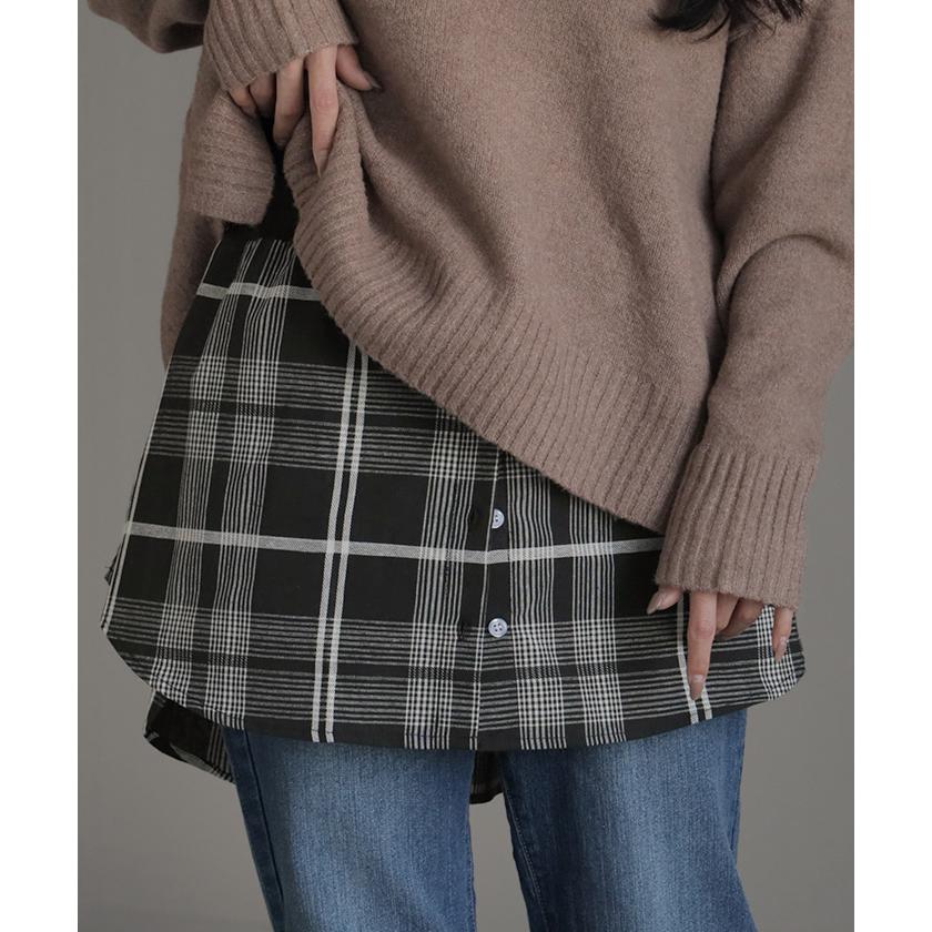 付け裾 シャツ レイヤード つけ裾 重ね着風 腹巻き 腹巻 体型カバー レディース Tシャツ インナー フェイクレイヤード 裾フリル 着け裾 ゴム ロング スリット | HUG.U | 07