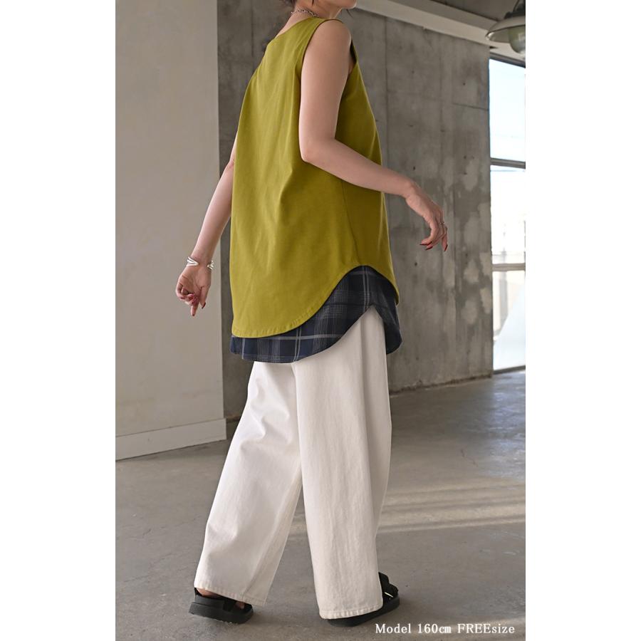 付け裾 シャツ レイヤード つけ裾 重ね着風 腹巻き 腹巻 体型カバー レディース Tシャツ インナー フェイクレイヤード 裾フリル 着け裾 ゴム ロング スリット | HUG.U | 10