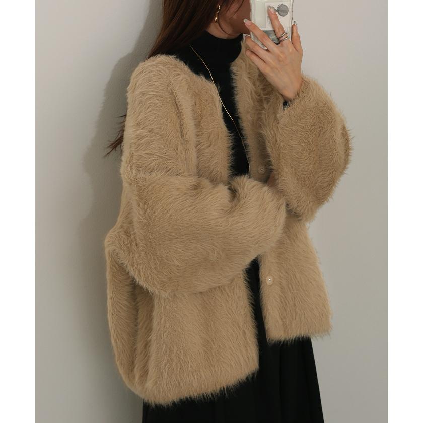 カーディガン フェザー パフスリーブ トップス レディース セーター プルオーバー ロング ニットカーディガン | HUG.U | 10